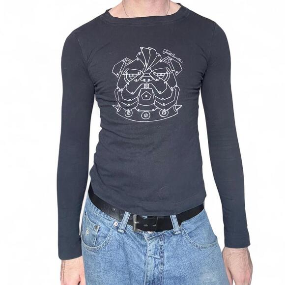 ROBERTO CAVALLI BULLDOG PUNK GRAPHIC LONGSLEEVE - Picture 1 of 4